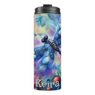 Whimsical Abstract Dragonfly Floral Personalised Thermal Tumbler