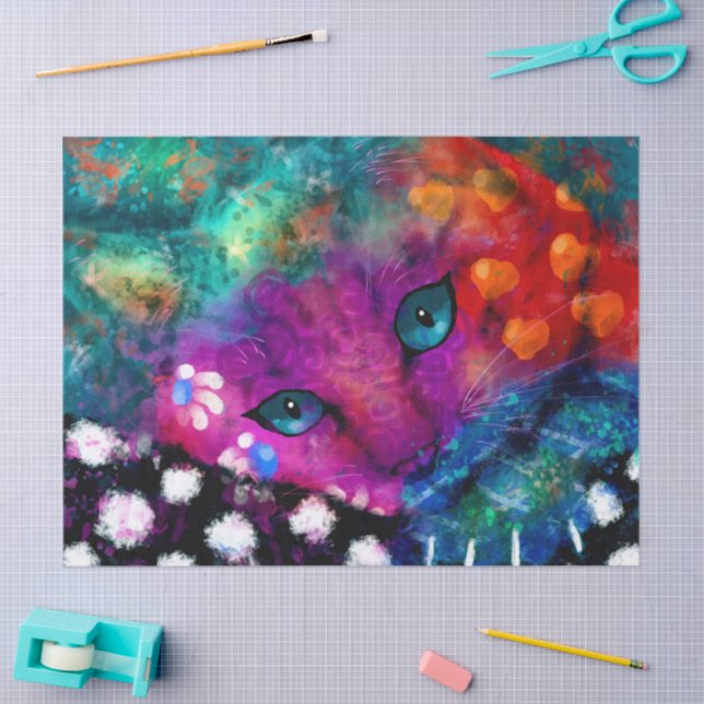 Whimsical Abstract Dreamy Kitty Cat Decoupage Tissue Paper (Craft)