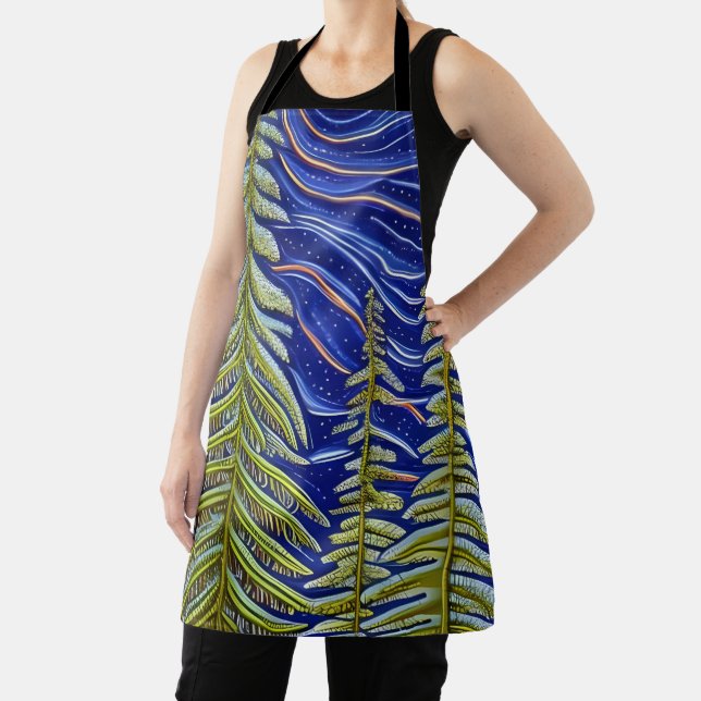Whimsical Abstract Evergreens Apron (Insitu)