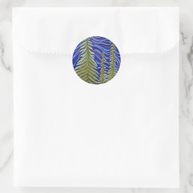 Whimsical Abstract Evergreens Classic Round Sticker (Bag)