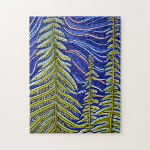 Whimsical Abstract Evergreens Jigsaw Puzzle
