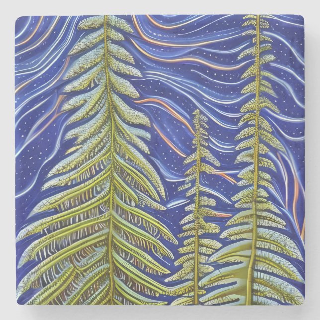 Whimsical Abstract Evergreens Stone Coaster (Front)