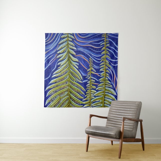 Whimsical Abstract Evergreens Tapestry (In Situ)