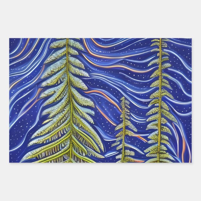 Whimsical Abstract Evergreens Wrapping Paper Sheet (Front)