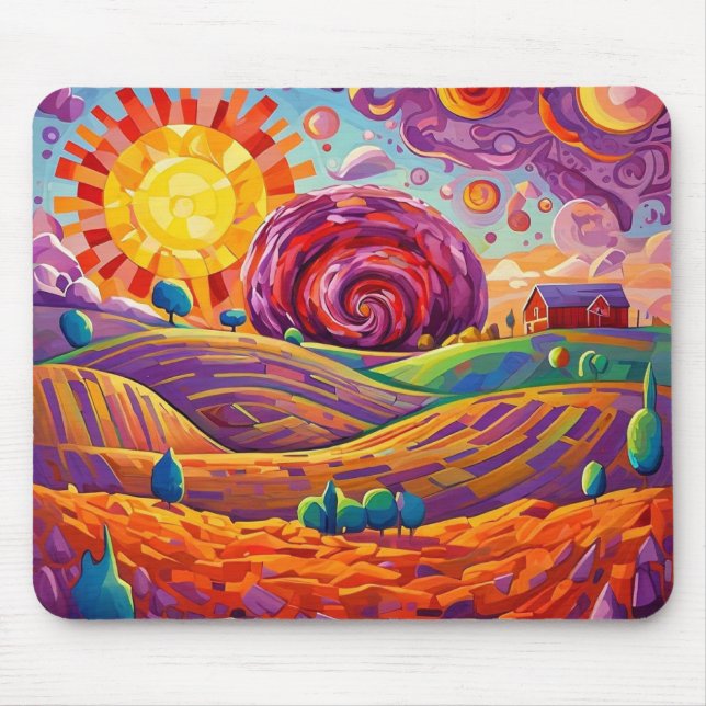 Whimsical Abstract Farm Landscape Mouse Pad (Front)