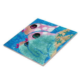 Whimsical Abstract Fish Beach Nautical Teal Pink Ceramic Tile