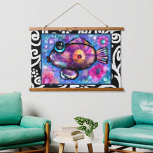 Whimsical Abstract Fish Beach Nautical Teal Pink Hanging Tapestry