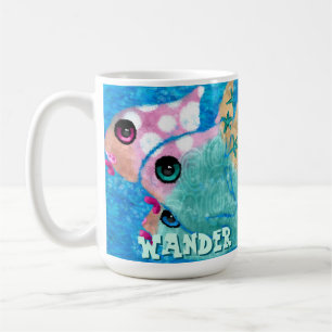 Whimsical Abstract Fish Trio Blue Personalised Coffee Mug