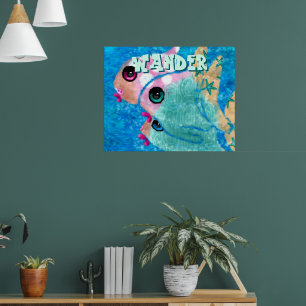Whimsical Abstract Fish Trio Blue Personalised Poster