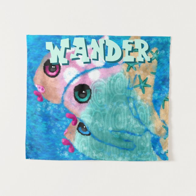 Whimsical Abstract Fish Trio Blue Personalised Tapestry (Front (Horizontal))