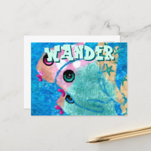 Whimsical Abstract Fish Trio Blue Personalized Postcard