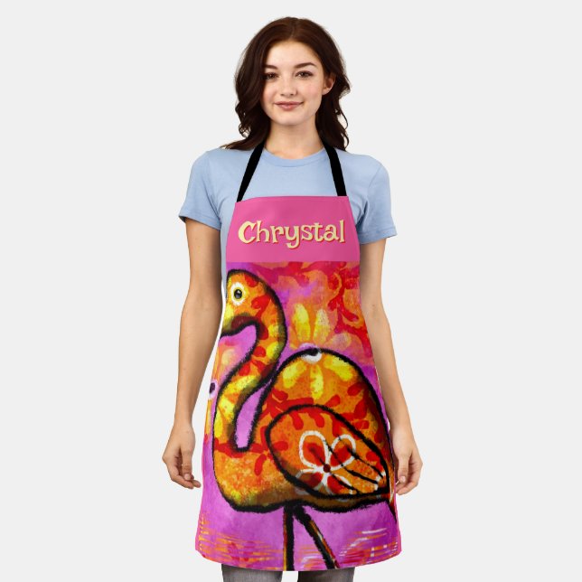  Whimsical Abstract Flamingo Bird Personalised Apron (Worn)
