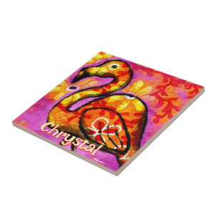  Whimsical Abstract Flamingo Bird Personalised Ceramic Tile