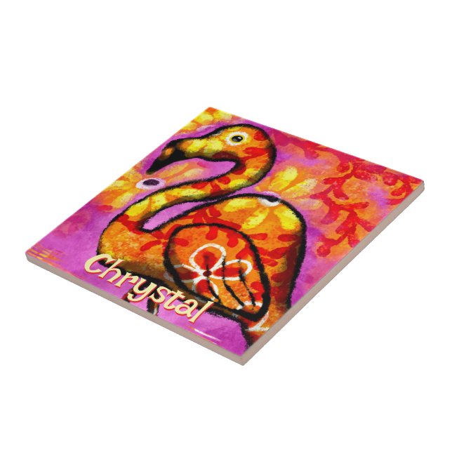  Whimsical Abstract Flamingo Bird Personalised Ceramic Tile (Side)