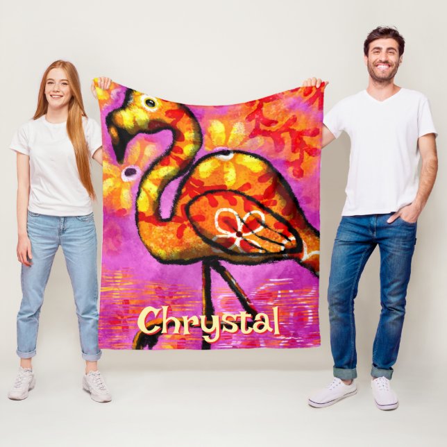  Whimsical Abstract Flamingo Bird Personalised Fleece Blanket (In Situ)