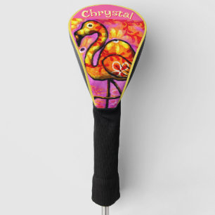 Whimsical Abstract Flamingo Bird Personalised Golf Head Cover
