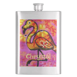 Whimsical Abstract Flamingo Bird Personalised Hip Flask
