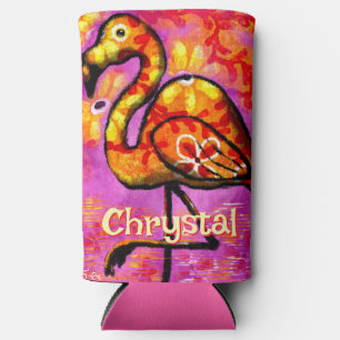 Whimsical Abstract Flamingo Bird Personalised Seltzer Can Cooler