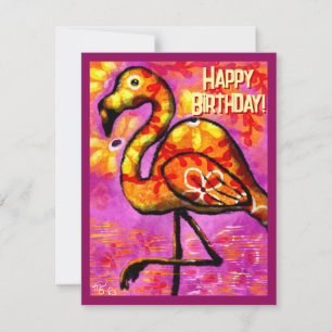 Whimsical Abstract Flamingo Birthday Card