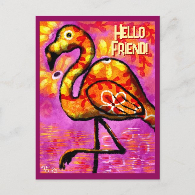 Whimsical Abstract Flamingo Pink Orange Postcard (Front)