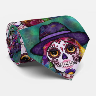 Whimsical Abstract Floral Hippie Sugar Skull Tie