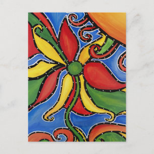 Whimsical Abstract Flower Colourful Art Postcard