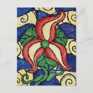 Whimsical Abstract Flower Colourful Art Postcard