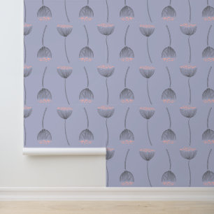 Whimsical Abstract Flower Design on Muted Purple Wallpaper