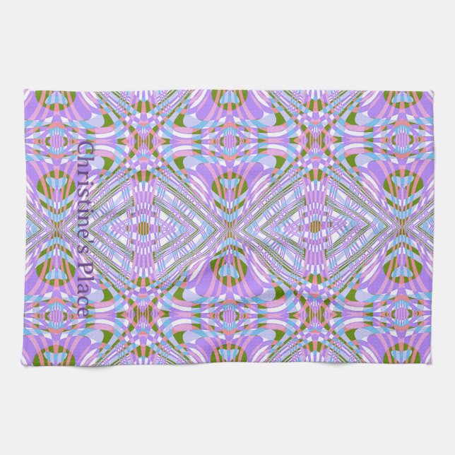 Whimsical Abstract Geometric Diamond Pattern Tea Towel (Horizontal)