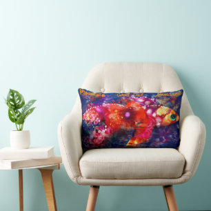 Whimsical Abstract Goldfish Purple Orange Pink Lumbar Cushion
