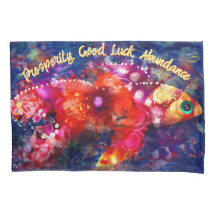 Whimsical Abstract Goldfish Purple Orange Pink Pillowcase
