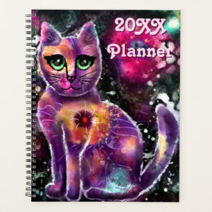Whimsical Abstract Kitty Cat Floral Pink Black Planner