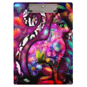 Whimsical Abstract Kitty Cat Floral Red Green Pink Clipboard