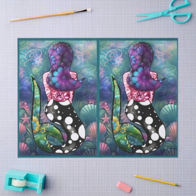 Whimsical Abstract Mermaid Nautical Teal Decoupage Tissue Paper (Craft)