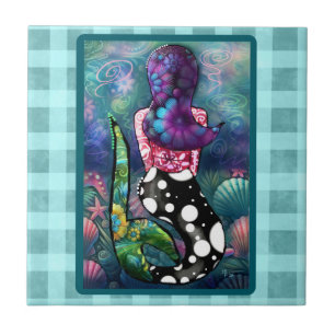 Whimsical Abstract Mermaid Nautical Teal Seashells Ceramic Tile