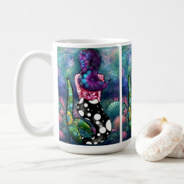 Whimsical Abstract Mermaid Nautical Teal Seashells Coffee Mug