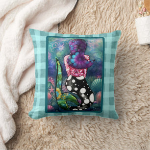 Whimsical Abstract Mermaid Nautical Teal Seashells Cushion