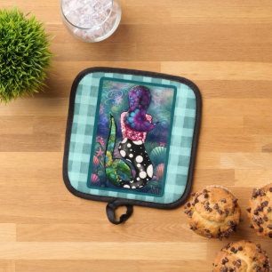 Whimsical Abstract Mermaid Nautical Teal Seashells Pot Holder