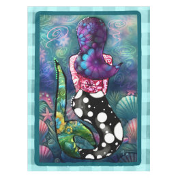 Whimsical Abstract Mermaid Nautical Teal Seashells Tablecloth