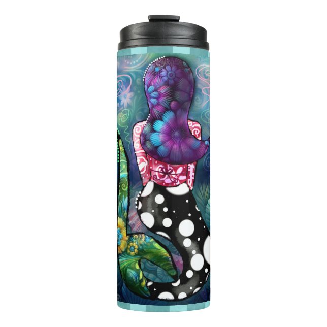 Whimsical Abstract Mermaid Nautical Teal Seashells Thermal Tumbler (Front)