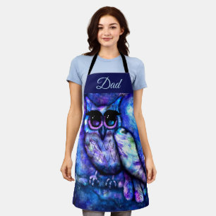 Whimsical Abstract Owl Big-Eyed Blue Purple Apron