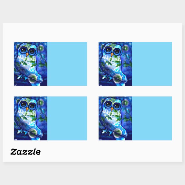 Whimsical Abstract Owl Bird Floral Blue Green  Rectangular Sticker (Sheet)