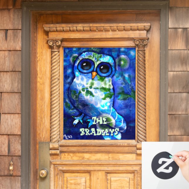 Whimsical Abstract Owl Blue Green Personalised (Home Door)