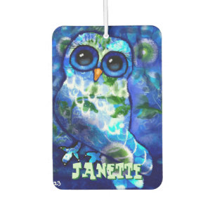 Whimsical Abstract Owl Blue Green Personalized Car Air Freshener