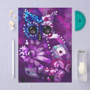 Whimsical Abstract Owl Purple Bird Decoupage Tissue Paper