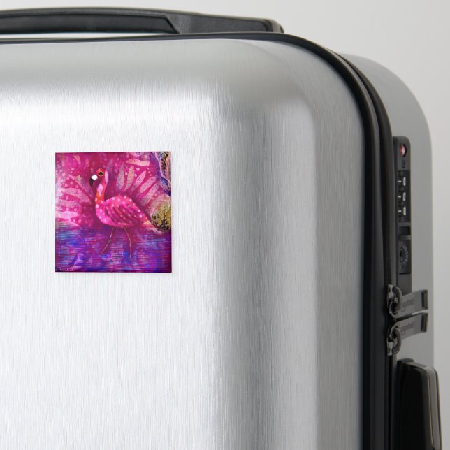 Whimsical Abstract Pink Flamingo Purple Green Magnet (In Situ (Luggage))
