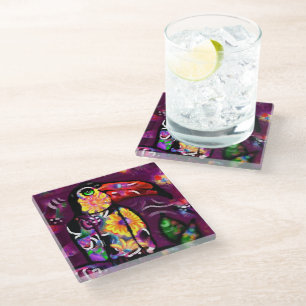 Whimsical Abstract Toucan Bird Floral Colourful Glass Coaster