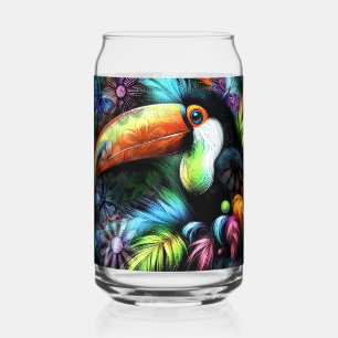 Whimsical Abstract Toucan Bird Toucans Teal Orange Can Glass