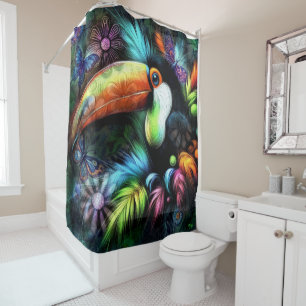 Whimsical Abstract Toucan Bird Toucans Teal Orange Shower Curtain