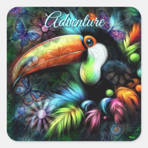 Whimsical Abstract Toucan Bird Toucans Teal Orange Square Sticker